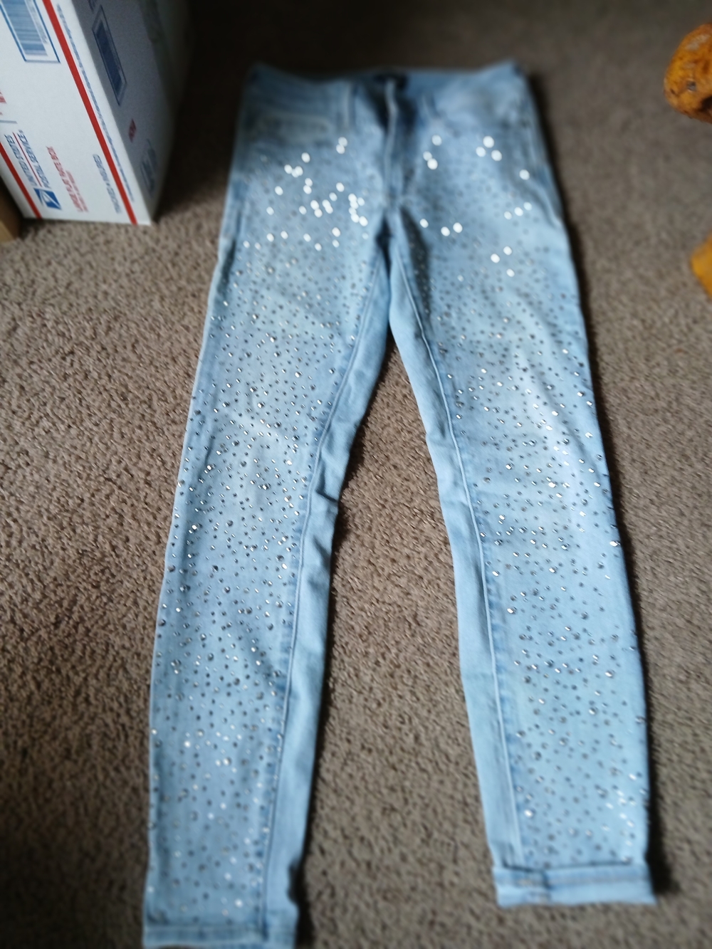 Bebe Light Blue Rhinestone Heartbreaker Skinny Jeans